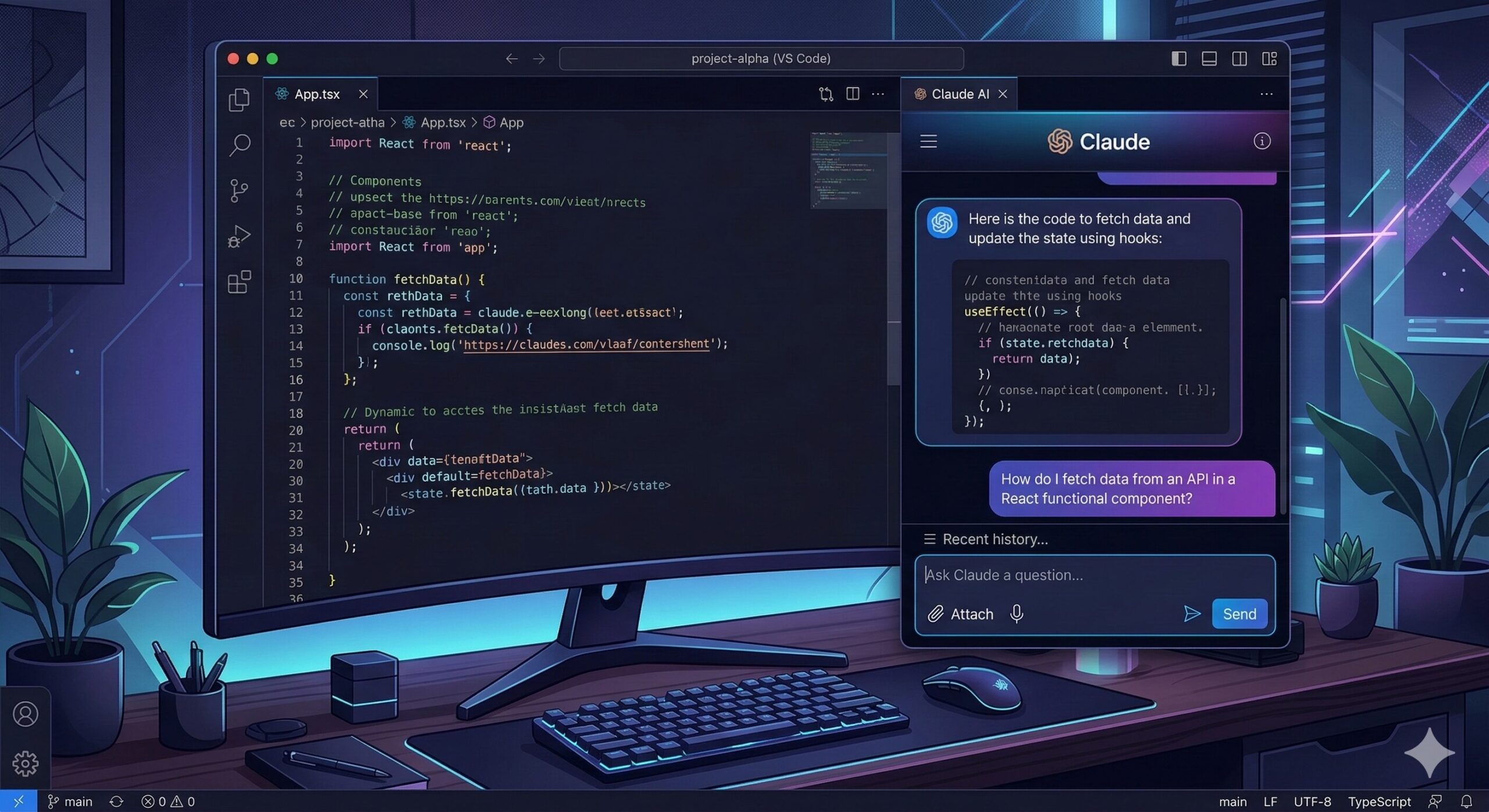VSCode内でClaude Codeのパネルが開いた操作画面