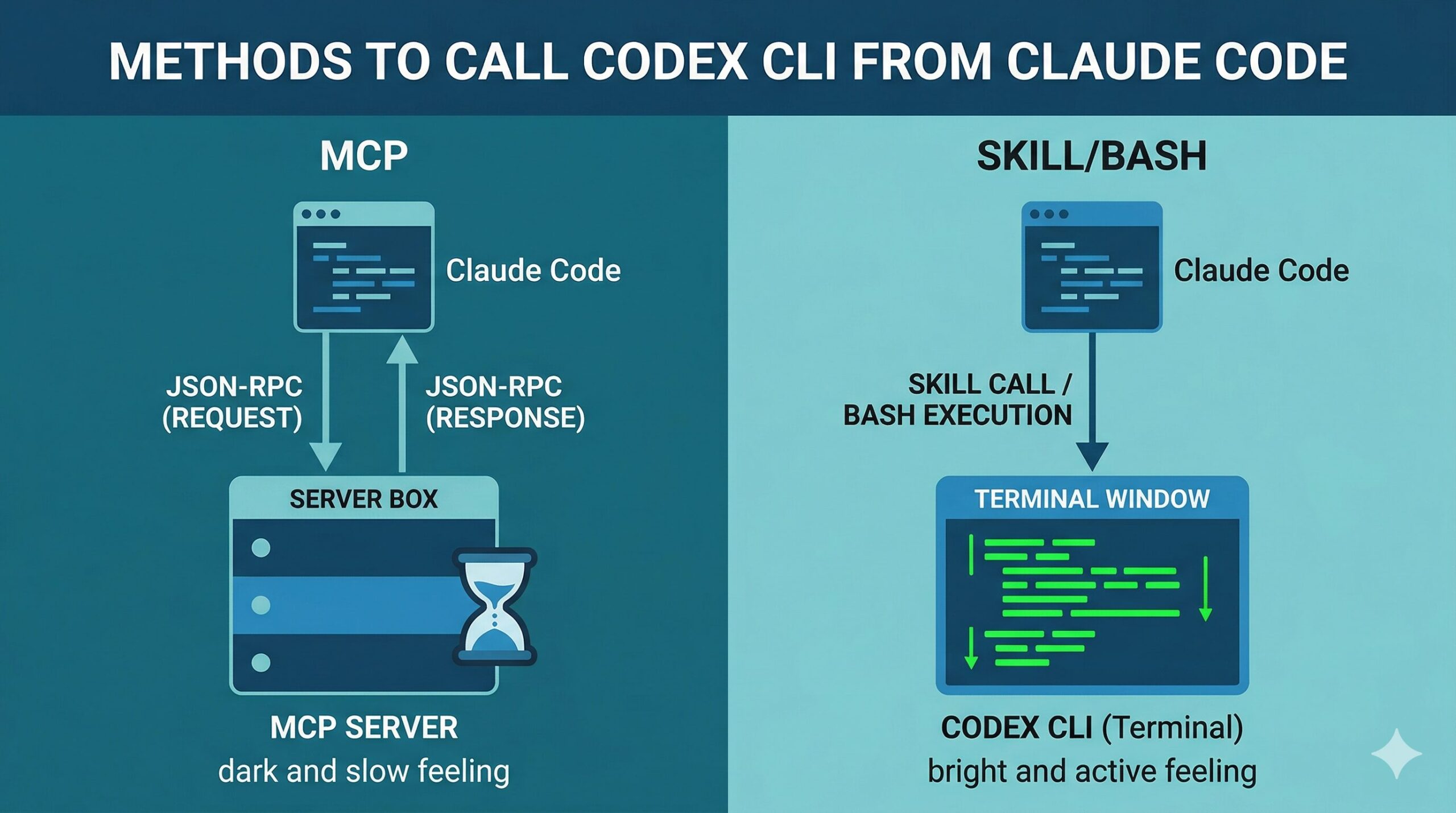 Claude Code MCP経由とSKILL/BASHの呼び出し比較図