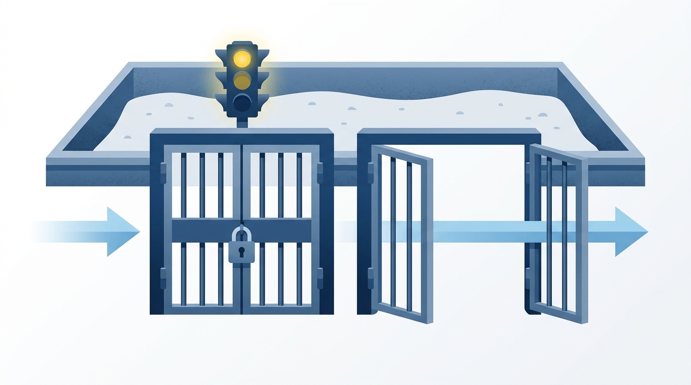 Codex承認フローの概念図：サンドボックスゲートと承認待ちシグナル