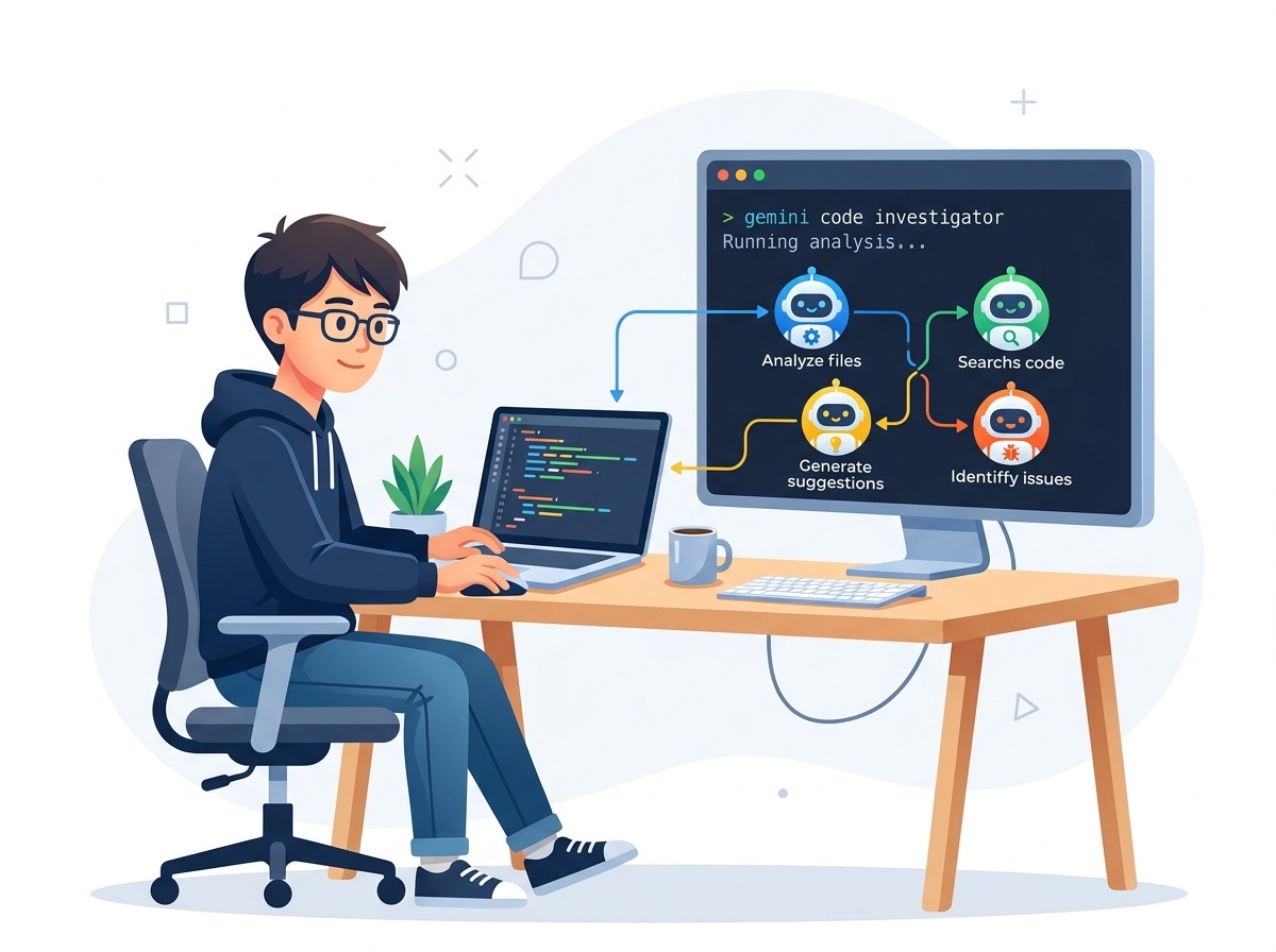 Gemini CLI サブエージェント機能を使うエンジニアのイメージ