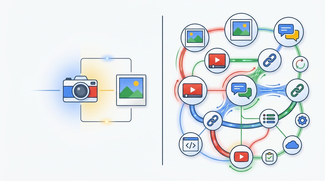 Imagen 4からNano BananaとGemini Omniへの移行を表すイメージ——静止画から動画・マルチモーダルへのパラダイムシフト