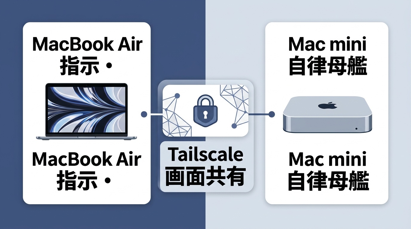図解: MacBook AirとMac miniの2台持ち連携アーキテクチャ