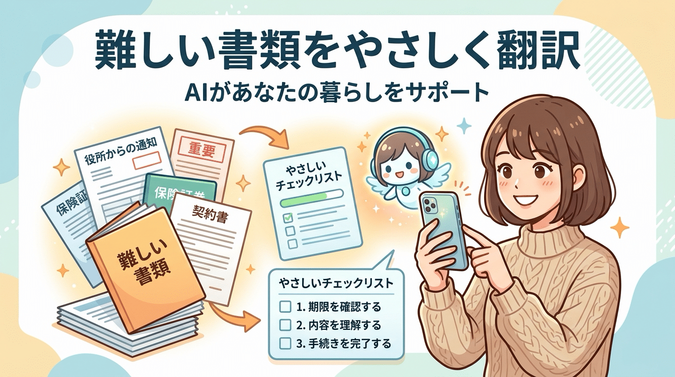 アイキャッチ: 【写真を撮って送るだけ】ChatGPTで難しい書類を「やさしい日本語」に翻訳！役所の通知・保険・賃貸契約の要点とやることを3分で整理する魔法のプロンプト
