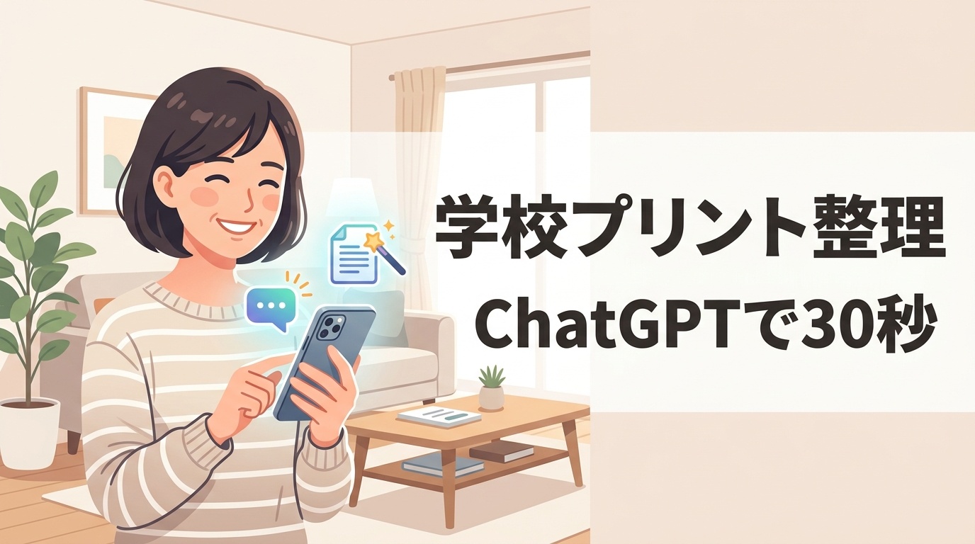 アイキャッチ: 【スマホで撮るだけ】ChatGPTで学校・園のプリントを写真送信！持ち物・提出物・行事予定を3分で完全自動整理する神プロンプト術