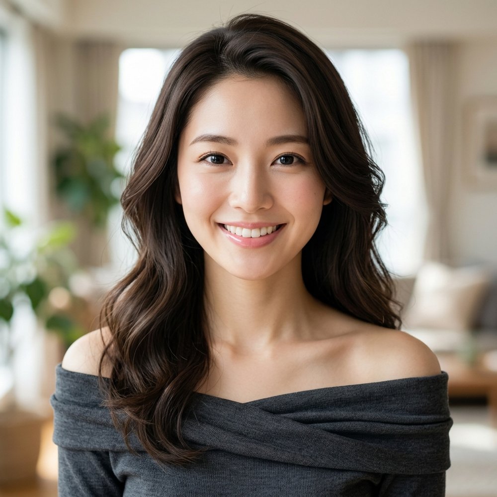如月 冴子(さえこ)の透明感あふれる美肌と瞳のバストアップ写真