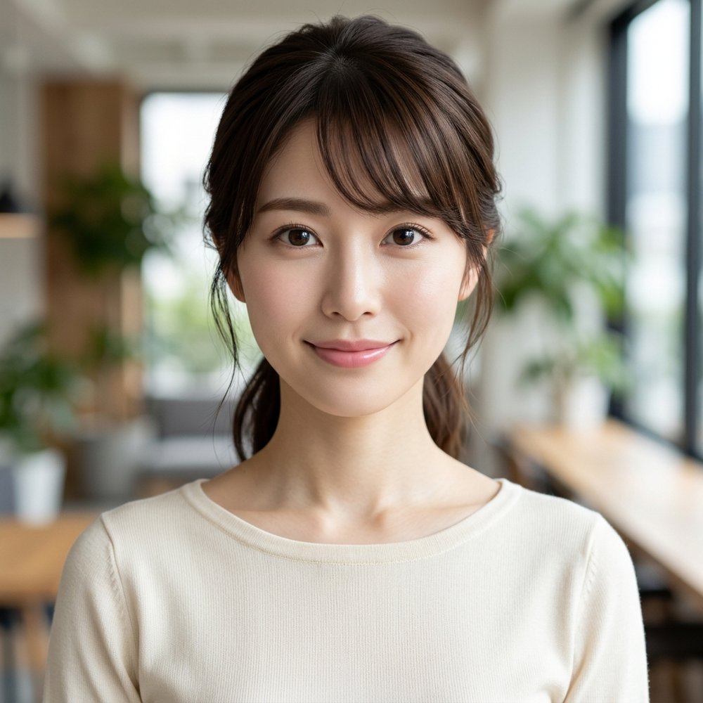 高瀬 美咲(みさき)の透明感あふれる美肌と瞳のバストアップ写真