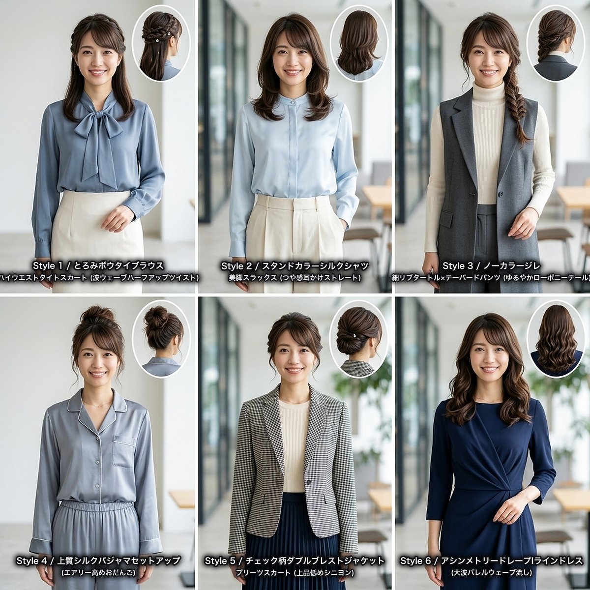 氷室 志保(しほ)の衣装&ヘアスタイル6変化(Lookbookシート)